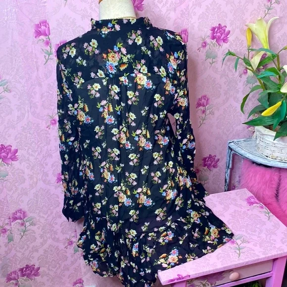 🌹 Zara Woman 🌹 Sheer Floral Long Sleeve Ruffle Dress - Picture 8 of 15